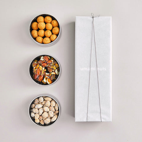 3缶セット（ ポルチーニマカダミアナッツ・ナッツ3種と黒糖・レモン醤油アーモンド）