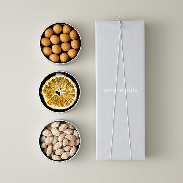 3缶セット（不知火みかんと黒糖ナッツショコラ・ポルチーニ・レモン醤油）